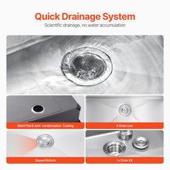 33' Kitchen Sink Top Mount Single Bowl Drop-In Basin Stainless Steel Bar