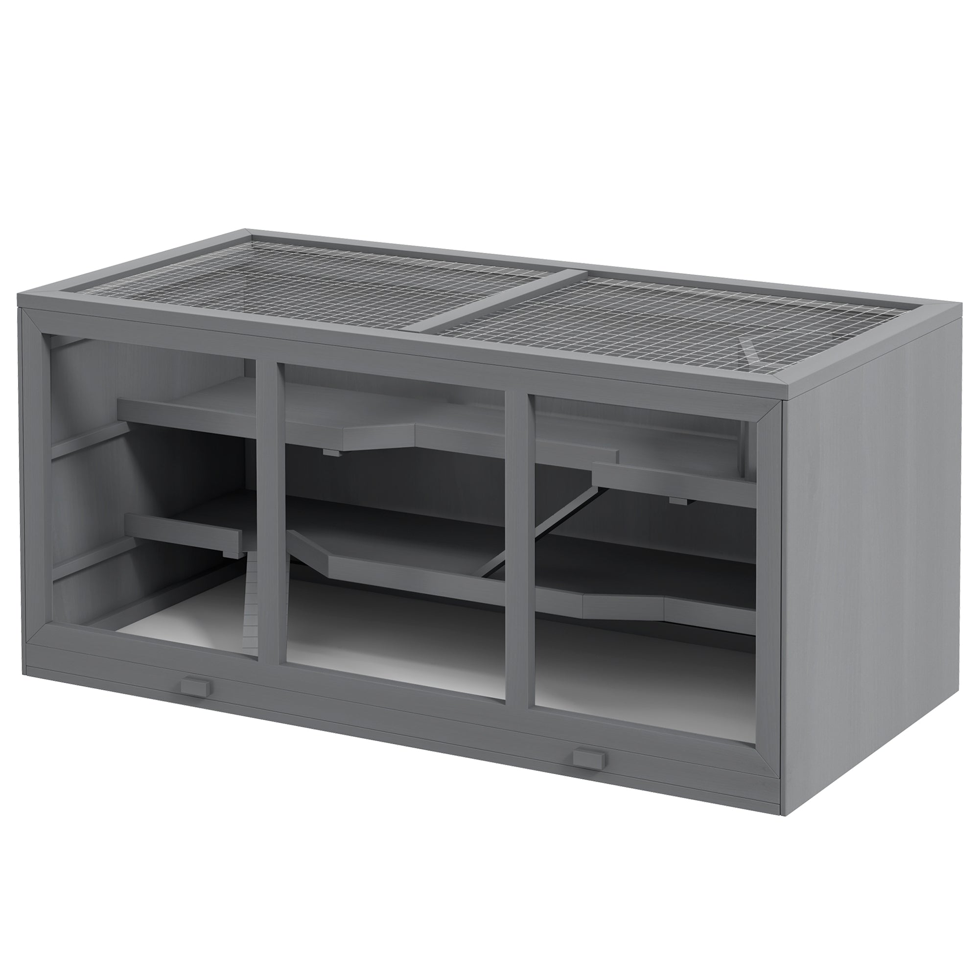 Extra Large Wooden Hamster Cage with Opening Roof, Hut, Ramps, Gray