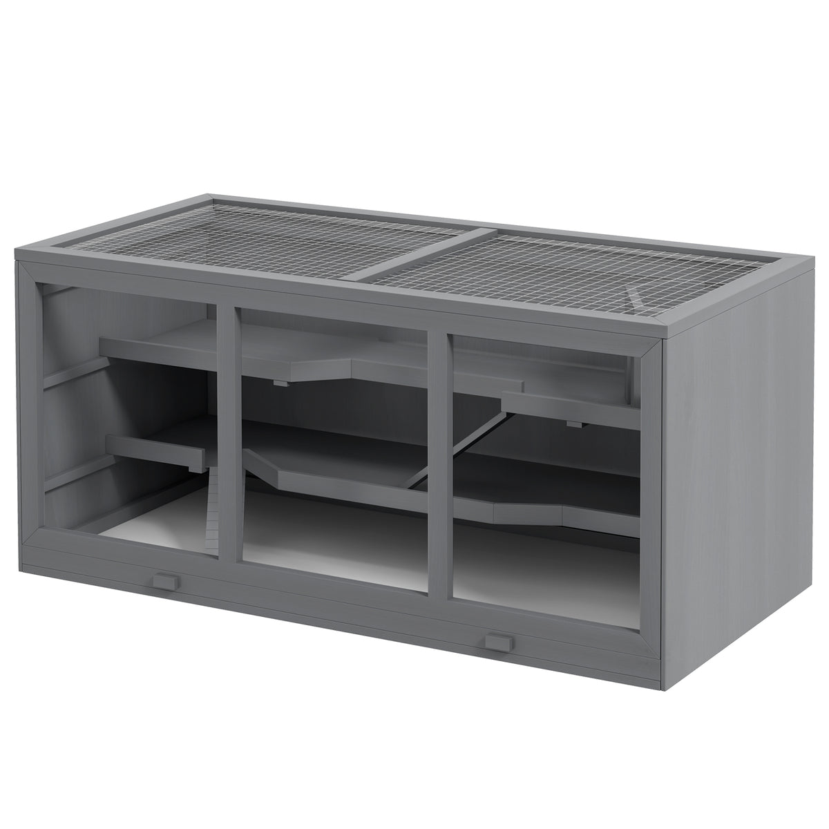 Extra Large Wooden Hamster Cage with Opening Roof, Hut, Ramps, Gray
