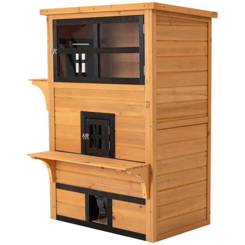 3-Tier Kitty Shelter With 5 Escape Doors, Weather Resistant, Yellow & Black