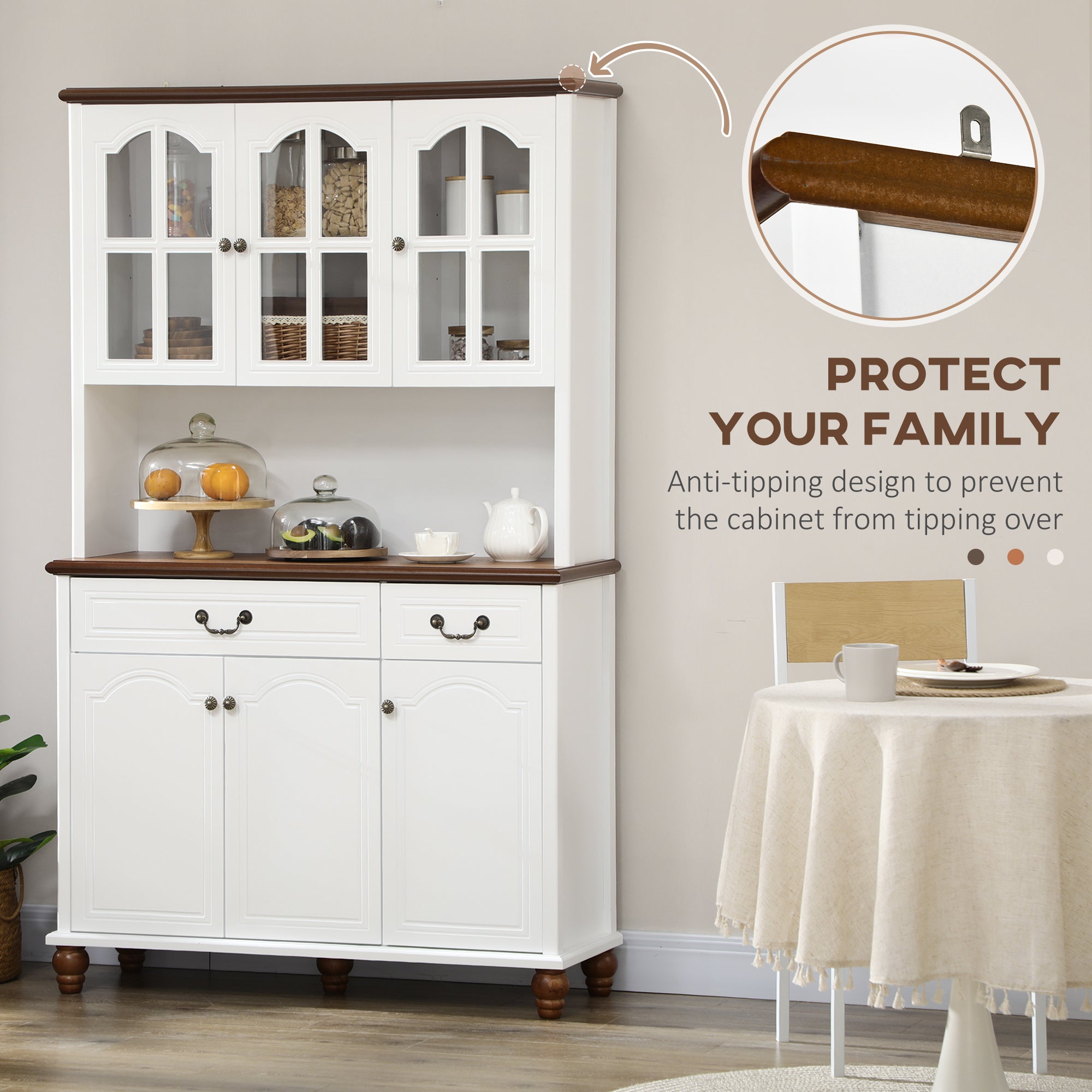 Kitchen Buffet with Hutch, Freestanding Pantry Cabinet with 6 Doors, 2 Drawers and 3-Level Adjustable Shelves, White