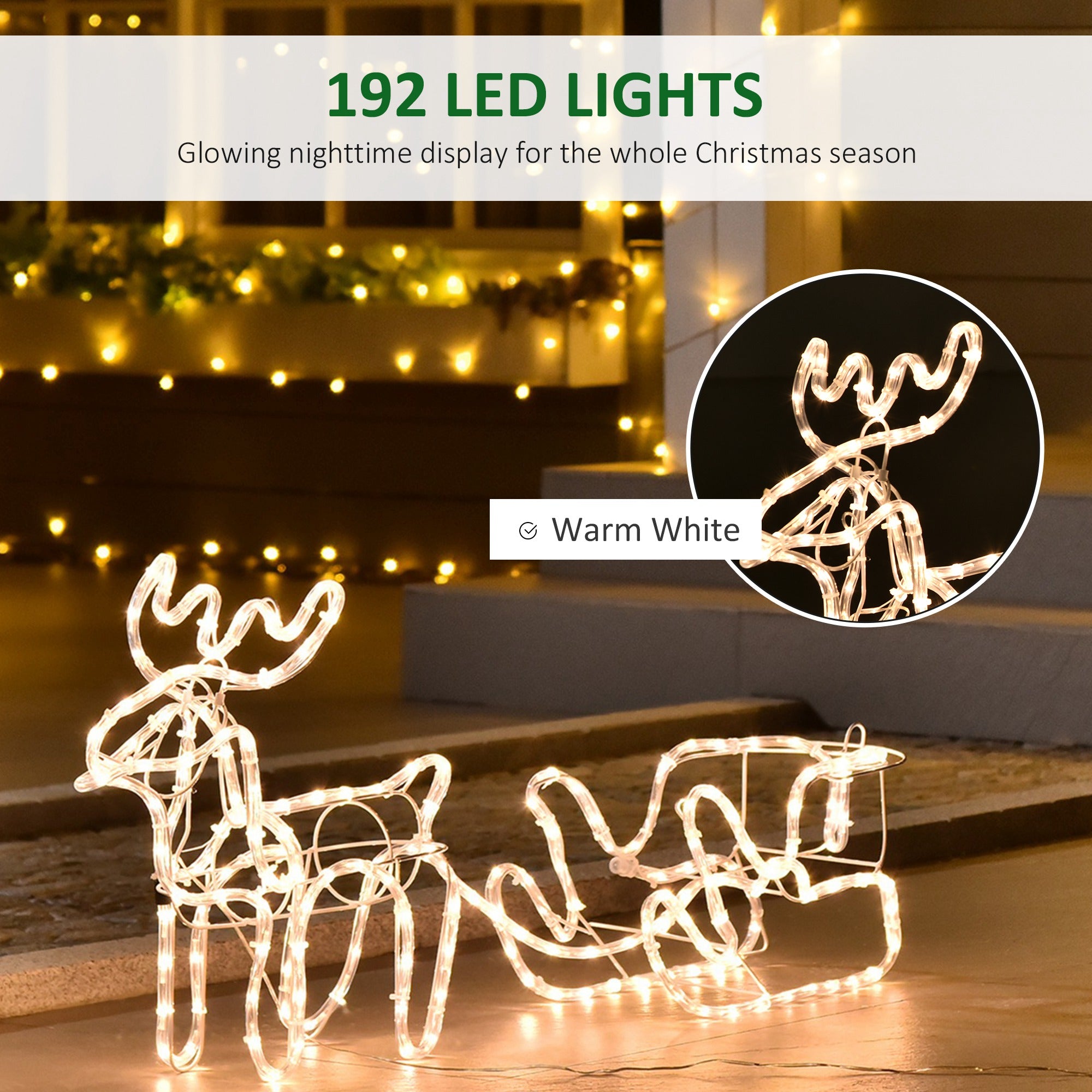 35" Christmas Reindeer and Sleigh with LED Motif Warm Lighting