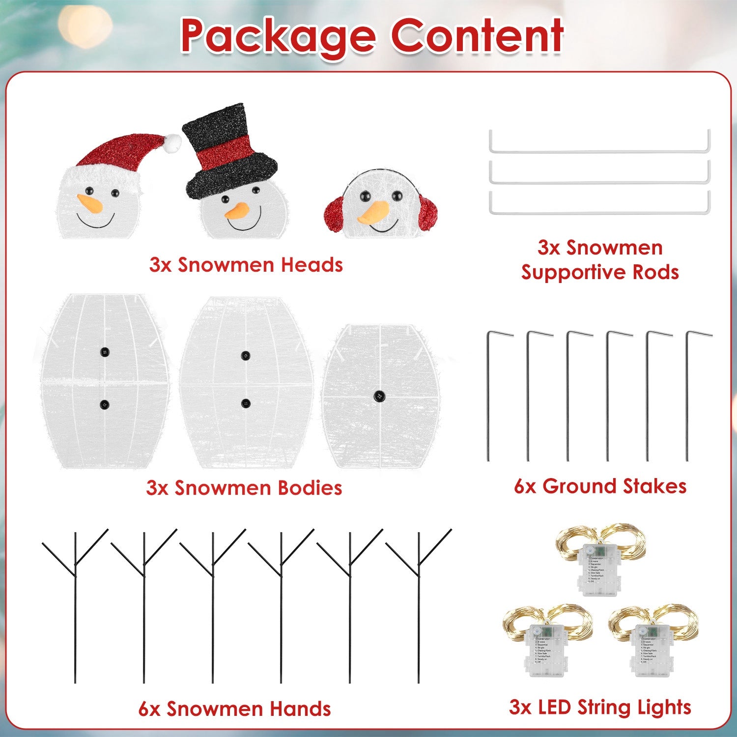3Pcs 2D Christmas Snowman Yard Decoration Snowman Family Outdoor Decoration With 90Pcs LED Warm Yellow Lights 8 Lighting Modes IP44 Waterproof For Christmas Holiday Display