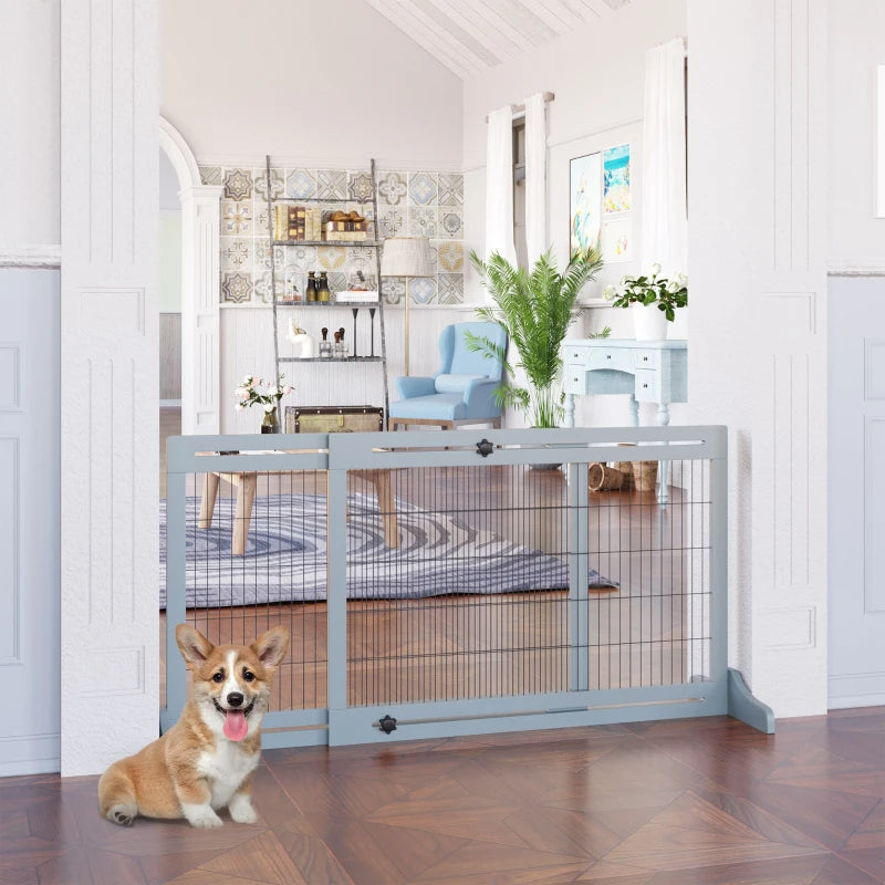 Extra Wide Freestanding Pet Gate With Adjustable Length Dog