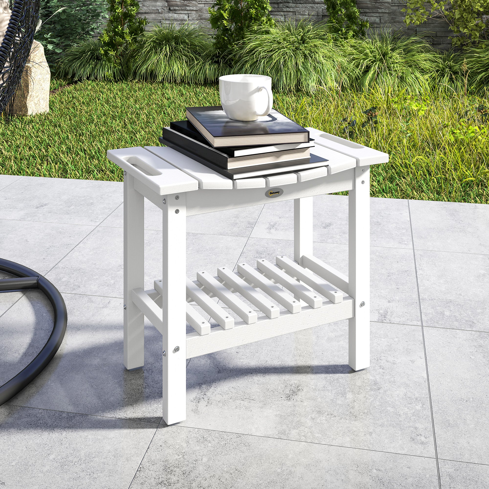 HDPE Shower Bench, Waterproof Shower Stool with Handle, Storage Shelf, Non-Slip Pads for Indoor Outdoor, White