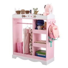 Pink MDF + Particleboard Children's Wardrobe With 1 Mirror, 3 Shelves, And 1 Clothes Rod; Rabbit Ear Design