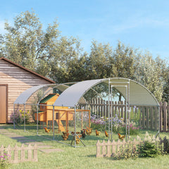 Large Metal Chicken Coop with Waterproof and Anti-UV Cover for Yard, Outdoor, Duck, Rabbit, 9.2' x 24.9' x 6.5'