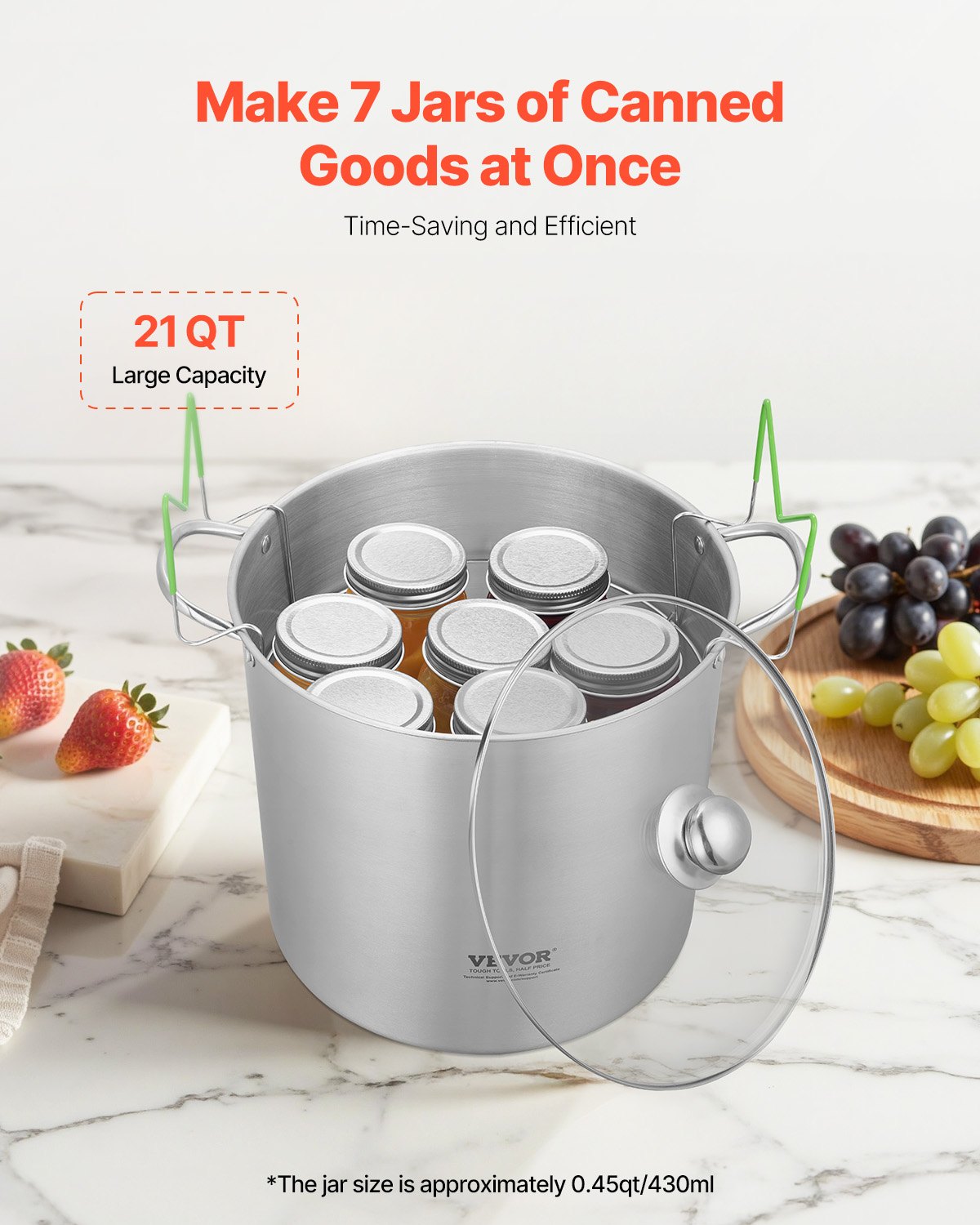 Canning Pot With Rack And Glass Lid 21 QT Stainless Steel Waterbath Canner