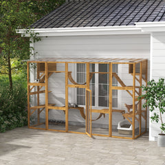 Catio Playground Cat Window Box Outside Enclosure for Multiple Cats w/ Shelves & Bridges, Yellow