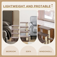 4 Levels Cat Steps with Scratching Posts for High Bed, Sofa, Brown
