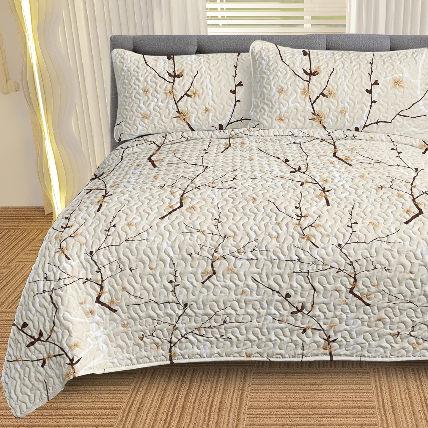 3pcs Minimalist Tree Branch Patterned Blankets Suitable For All Seasons, Including Flower And Autumn Leaf Bedding Sets With 2 Pillowcases, Suitable For Children And Adults