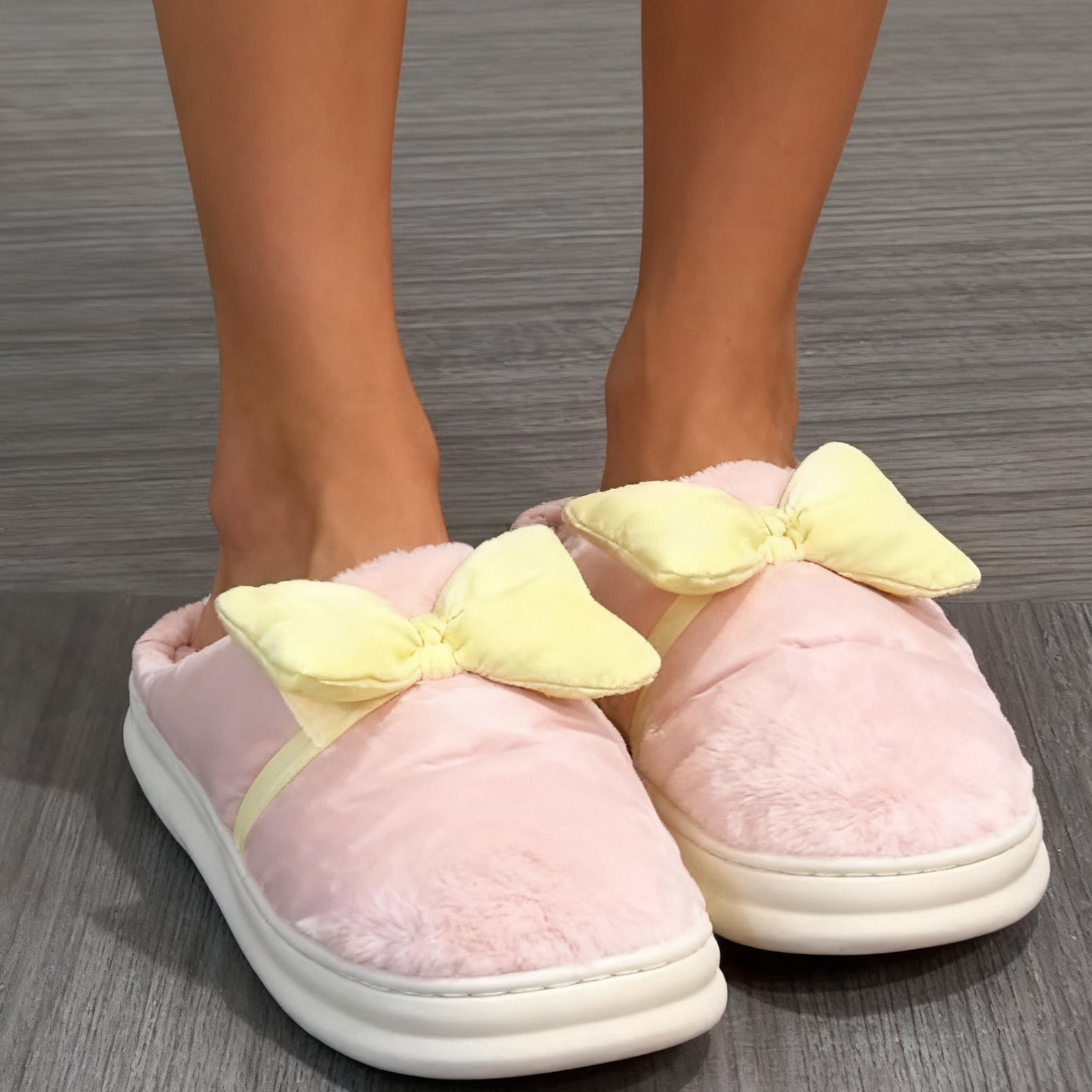 Bow Cotton Slippers - Pink
