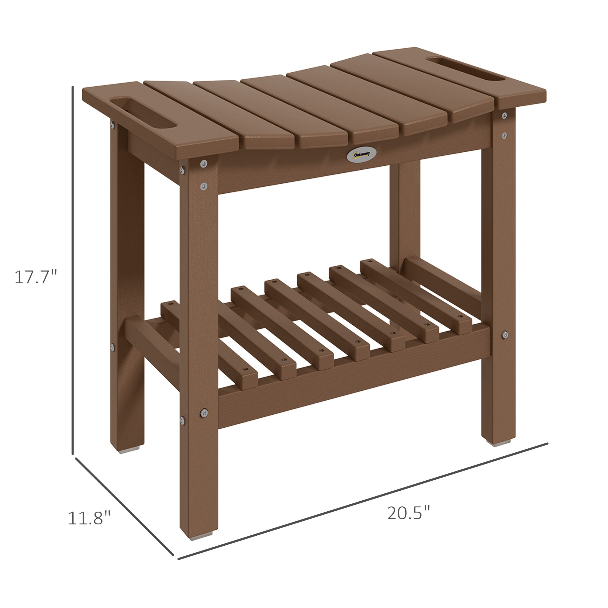 HDPE Shower Bench, Waterproof Shower Stool with Handle, Storage Shelf, Non-Slip Pads for Indoor Outdoor, Brown