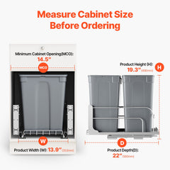 Double Pullout Waste Container Kitchen Trash Can With Soft Close Grey 35QTx2