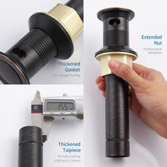 Pop-Up Drain Stainless Steel With Overflow Anti-Clogging For Vessel Sink Lavatory Vanity Sink Drain With Strainer Basket, Oil Rubbed Bronze