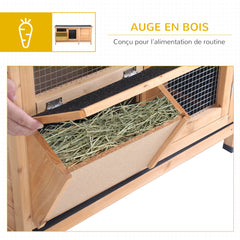 Large Bunny Hutch, Rabbit Cage with 2 Outside Areas and 1 Main House for Small Animals, Yellow