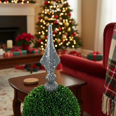 Artificial Tree Boxwood Topiary Two-Tier Natural Spheres D7x26.5in Artificial Plant Metal Stand Home Office Decor