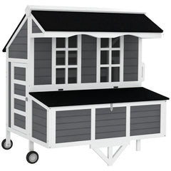 Chicken Coop With Wheels, Chicken Tractor With Nesting Box, Windows, Pull-out Tray, Perches, For 2-4 Hens, Gray