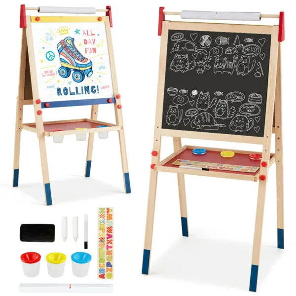 3-in-1 Kids Art Easel - Double-Sided Magnetic Board+Paper Roll, 26 Letter Magnets, Multicolor