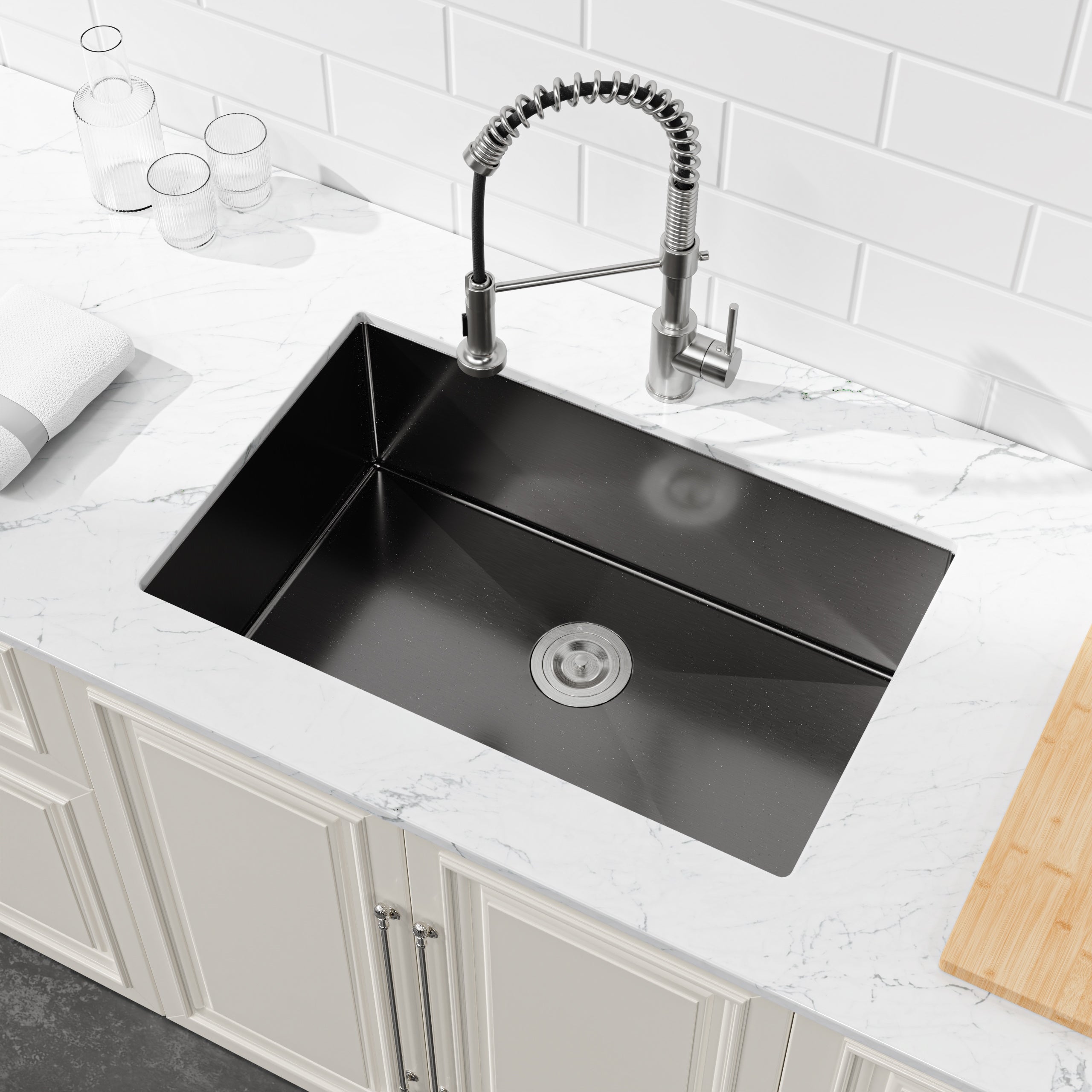 Stainless Steel Kitchen Sink, 27 X 19 Inch Single Bowl Undermount Sink, Handmade Black Kitchen Sink With US Standard Drain And Accessories