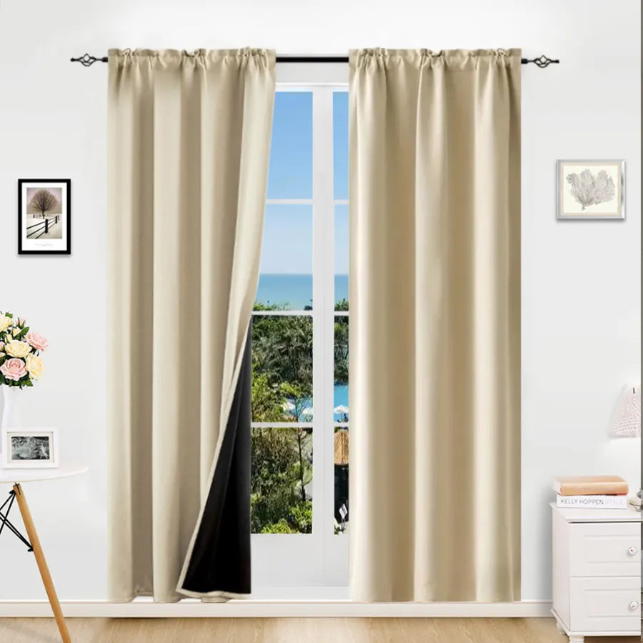 Rod Pocket Thermal Insulated With Coated Lining 52 In. W X 63 In. L Indoor Blackout Curtains,2 Colors Available,Set Of 2