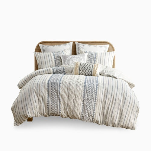 Full Queen Cotton Printed Duvet Cover Set With Chenille