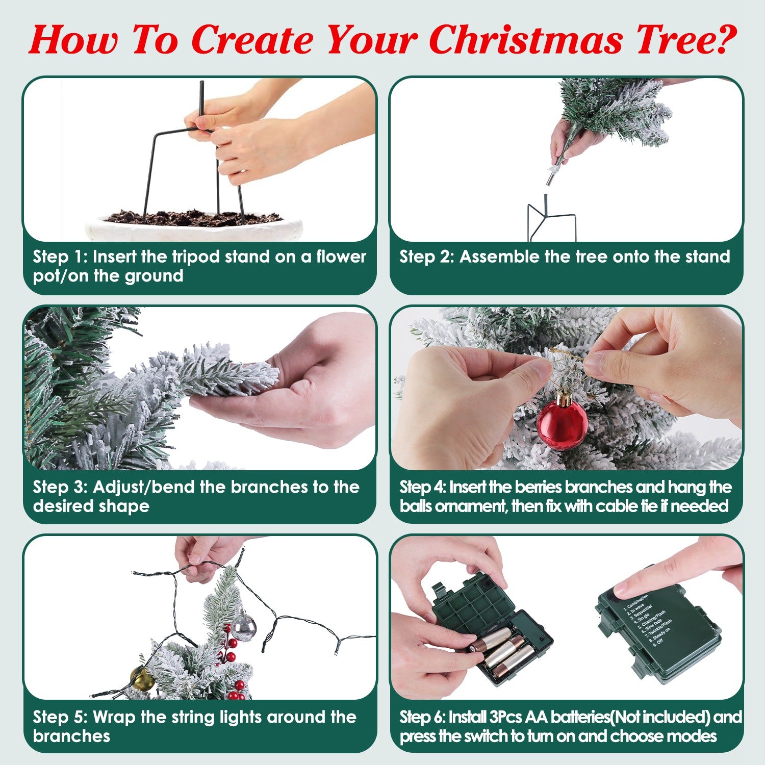 2Pcs Solar Powered Lighted Christmas Tree Urn Filler With Light Artificial Xmas Trees Light With Berries Decor Balls
