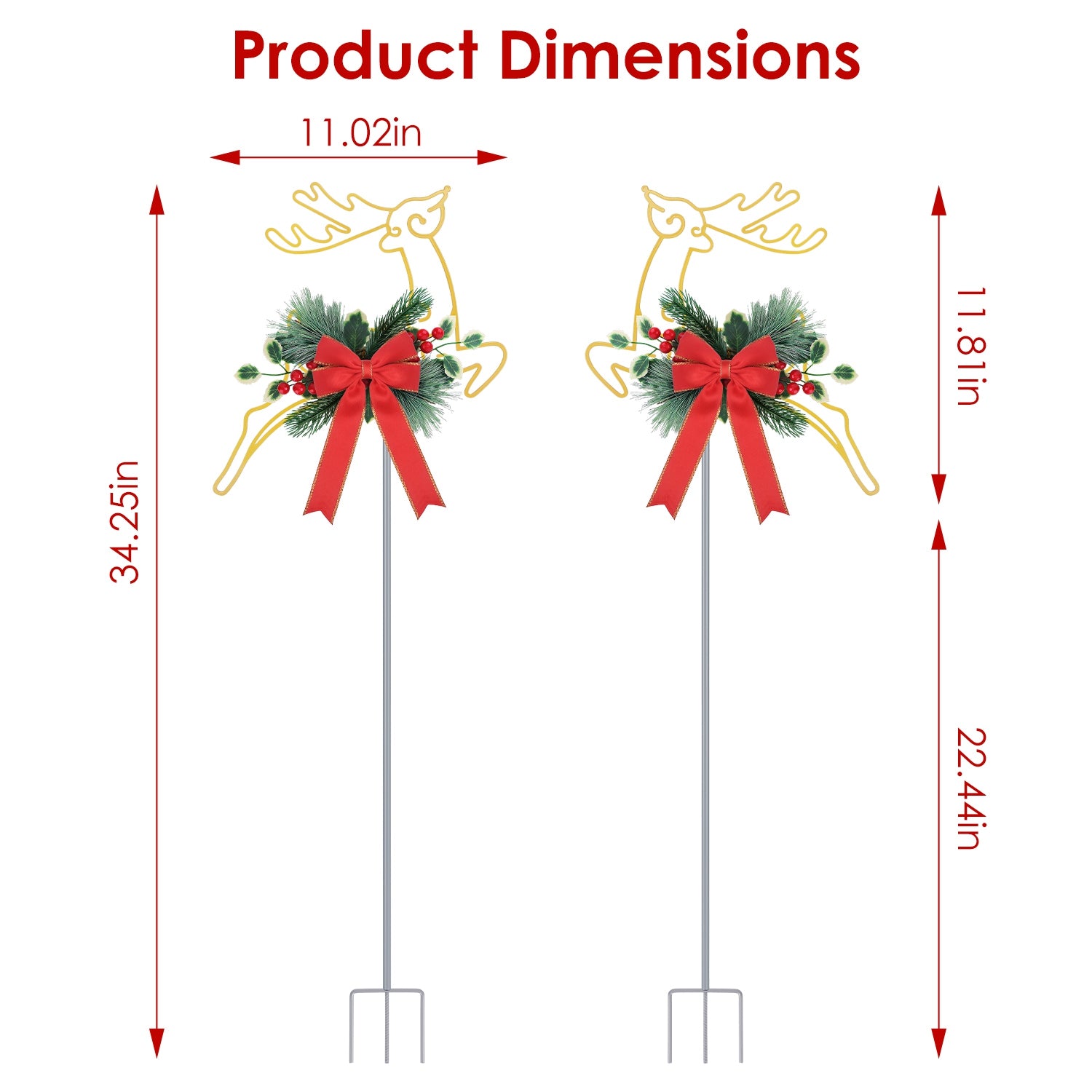 2Pcs Christmas Lighted Reindeer Decoration LED Pathway Stake Lights Battery Powered For Outdoor Garden Lawn Porch Front Door Patio Holiday Decor