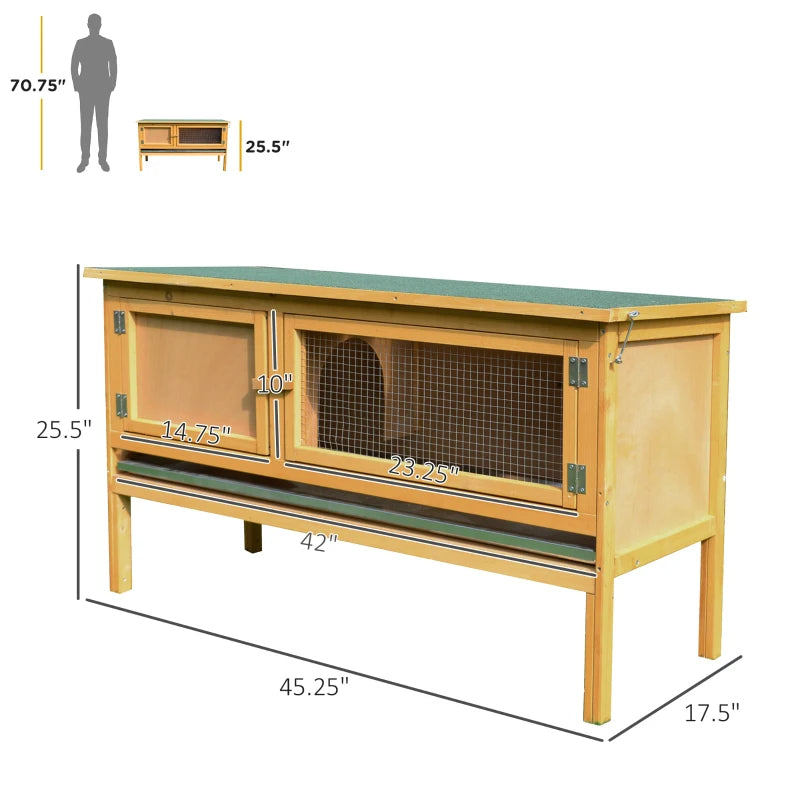 PawHut Wooden Rabbit Hutch Bunny Cage With Openable Waterproof Roof, No Leak Tray Solid Fir Wood Build For Rabbits, Chickens, Ducks