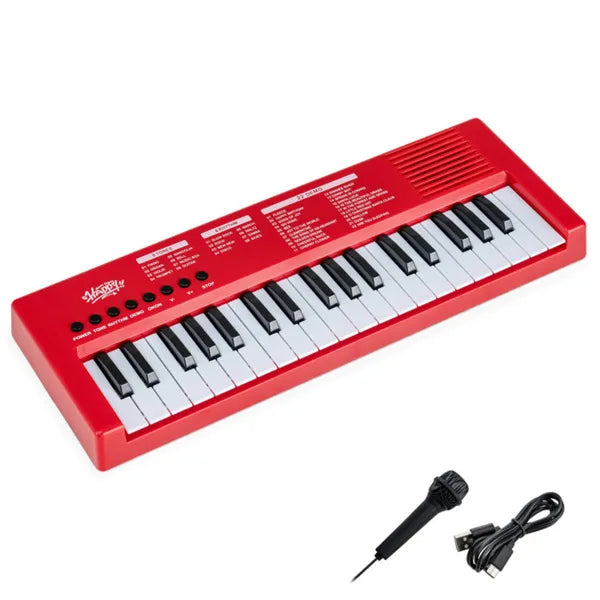 Red 37 Keys Kids Electronic Keyboard With Microphone, 8 Tones & 8 Rhythms Piano Toy For Ages 3+