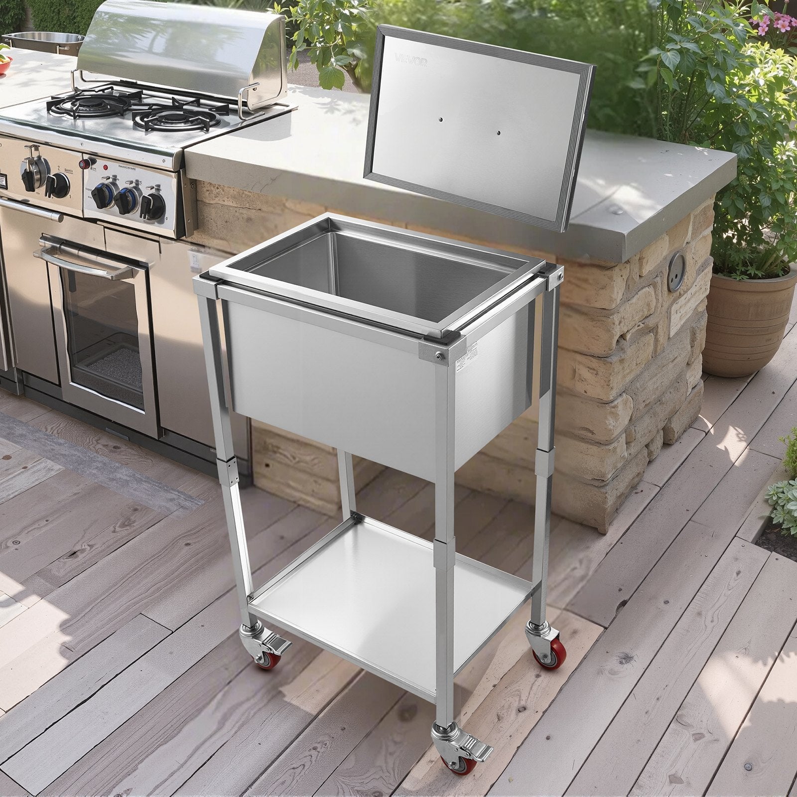 32.8 Qt Rolling Ice Chest Cooler Cart Outdoor Stand Up Ice Bin On Wheels