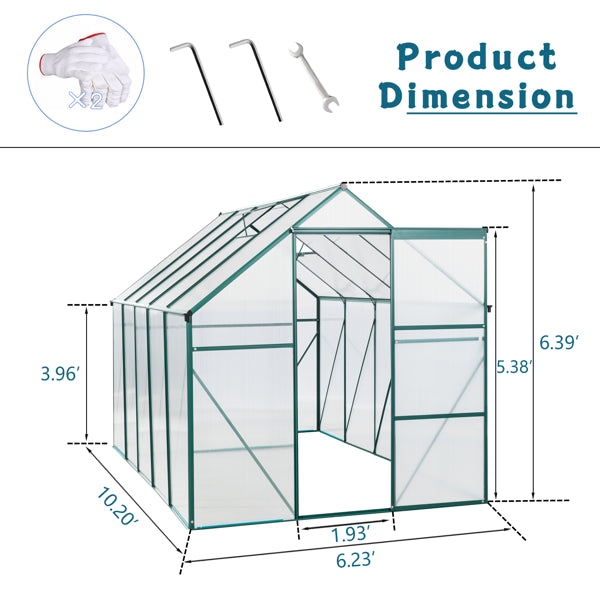 No Provide Self Pick-up 6X10FT Polycarbonate Greenhouse Raised Base And Anchor Aluminum Heavy Duty Walk-in Greenhouses For Outdoor Backyard In All Season