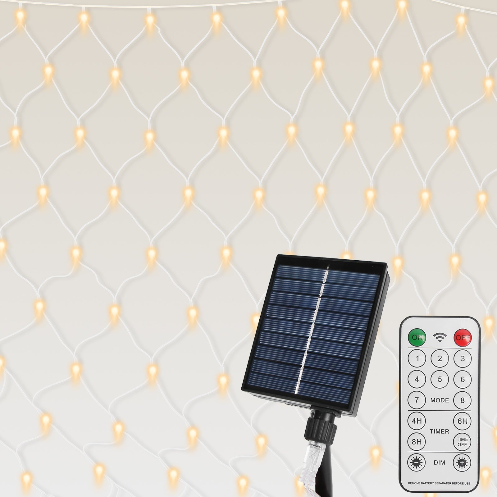9.84x6.56FT 192LED Solar Christmas Net Lights Outdoor Bush Lights Dimmable IP44 Waterproof With 8 Modes Remote Timer Memory Function For Holiday Party Wedding Patio Garden
