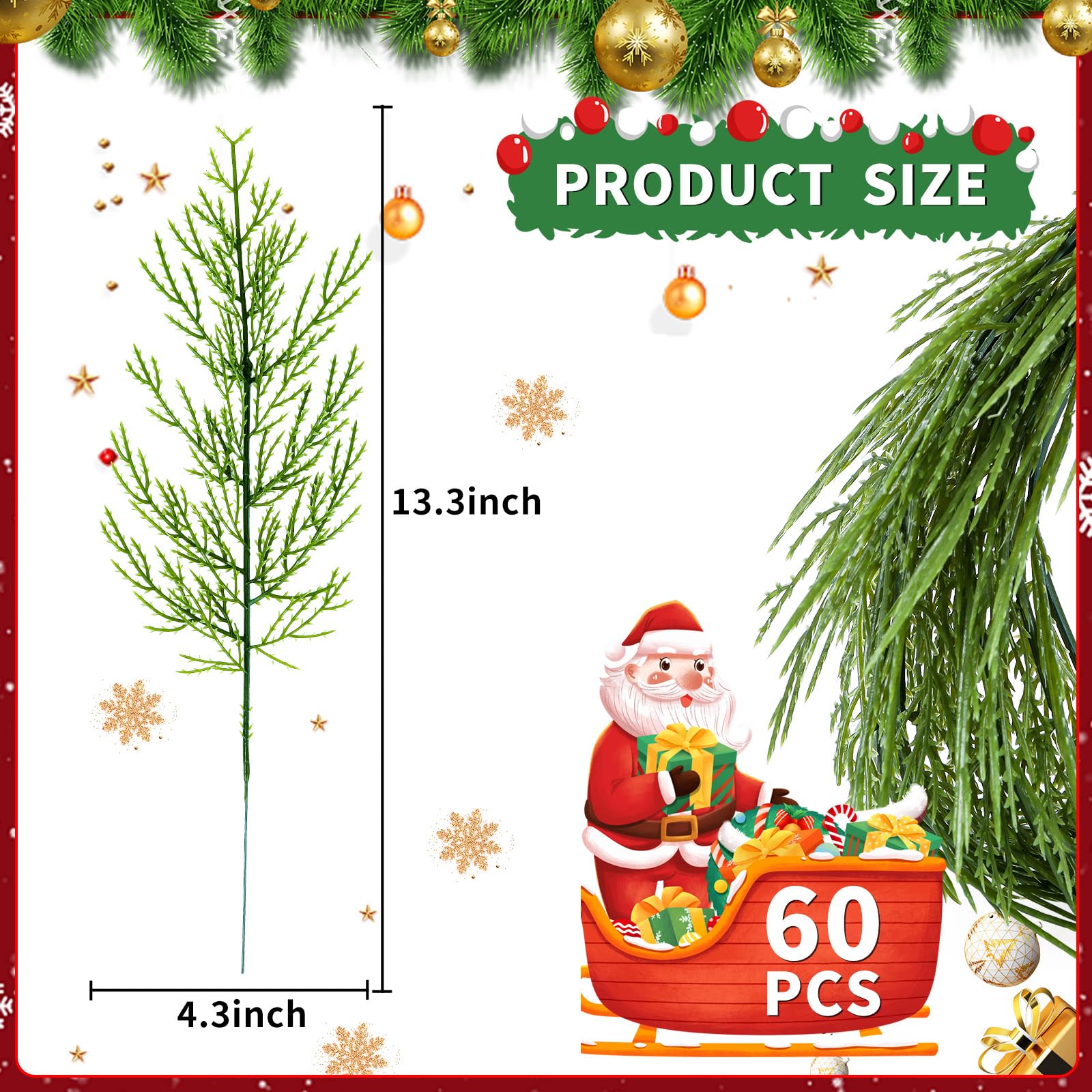 60 Pieces Artificial Pine Branches, Artificial Cedar Stems And Artificial Snow Pine Branches For Christmas Decoration Christmas Picks For DIY Garland Craft Family Kitchen Holiday Decoration Clearance