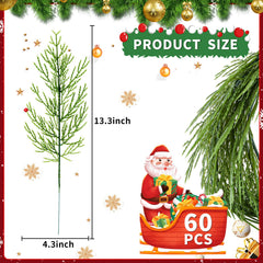 60 Pieces Artificial Pine Branches, Artificial Cedar Stems And Artificial Snow Pine Branches For Christmas Decoration Christmas Picks For DIY Garland Craft Family Kitchen Holiday Decoration Clearance