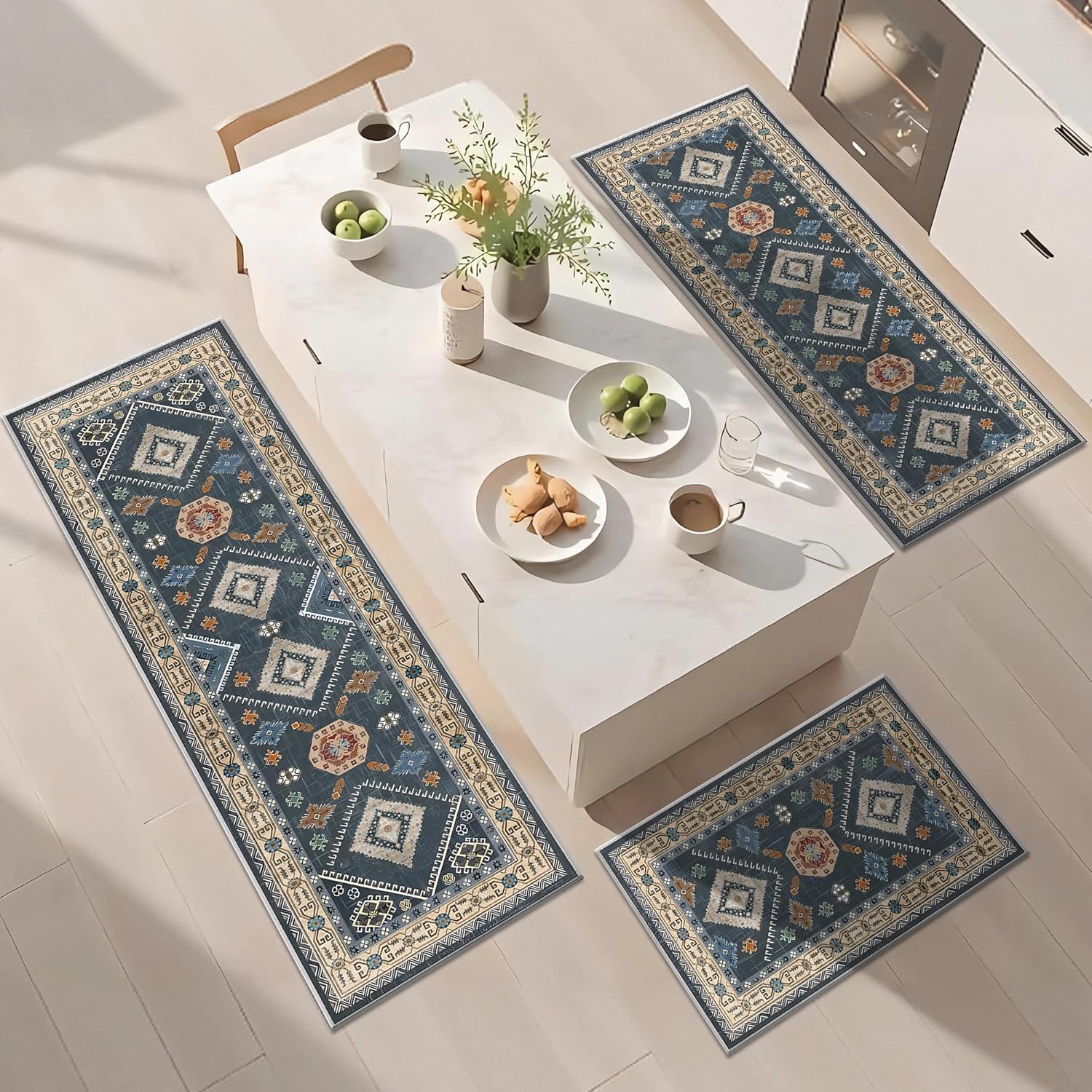 Washable Kitchen Rugs Set Of 3 Piece Non Slip Runner Set Boho Kitchen Runner Mat Decor Carpet For Hallway Laundry