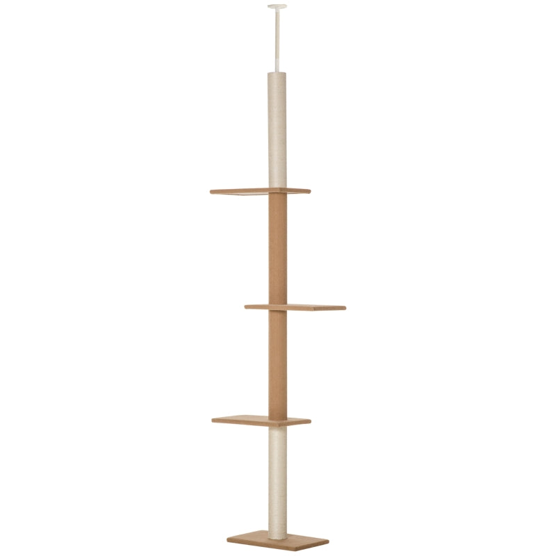 Floor-to-Ceiling Cat Tree Cat Climbing Tower With Sisal-Covered Scratching Posts Natural Cat Tree Activity Center For Kittens Cat Tower Furniture