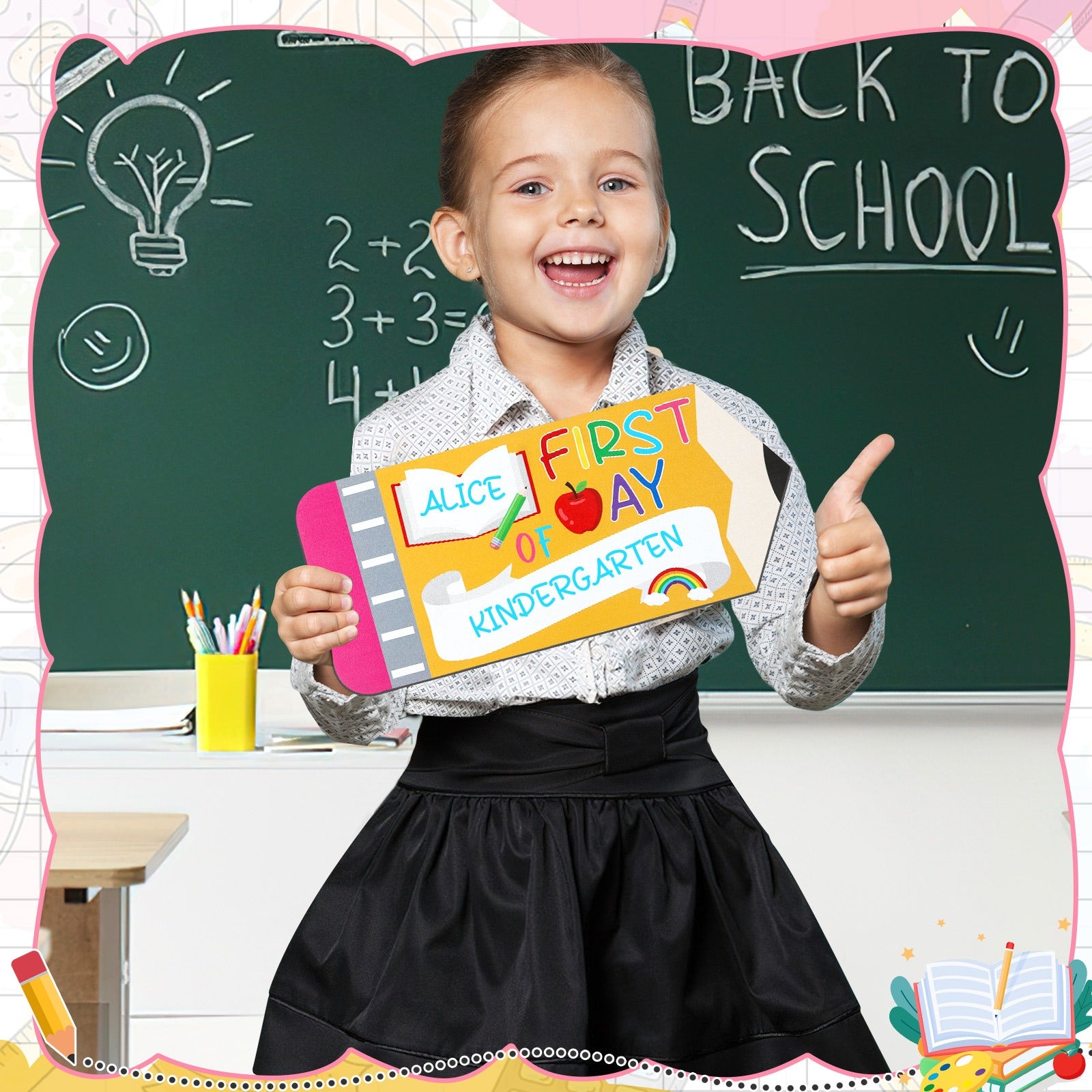 First And Last Day Of School Board Sign,Double Sided Printing Pencil Chalkboard For 1st Day Of Kindergarten Preschool, Back To School Supplies Photo Props-Clearance