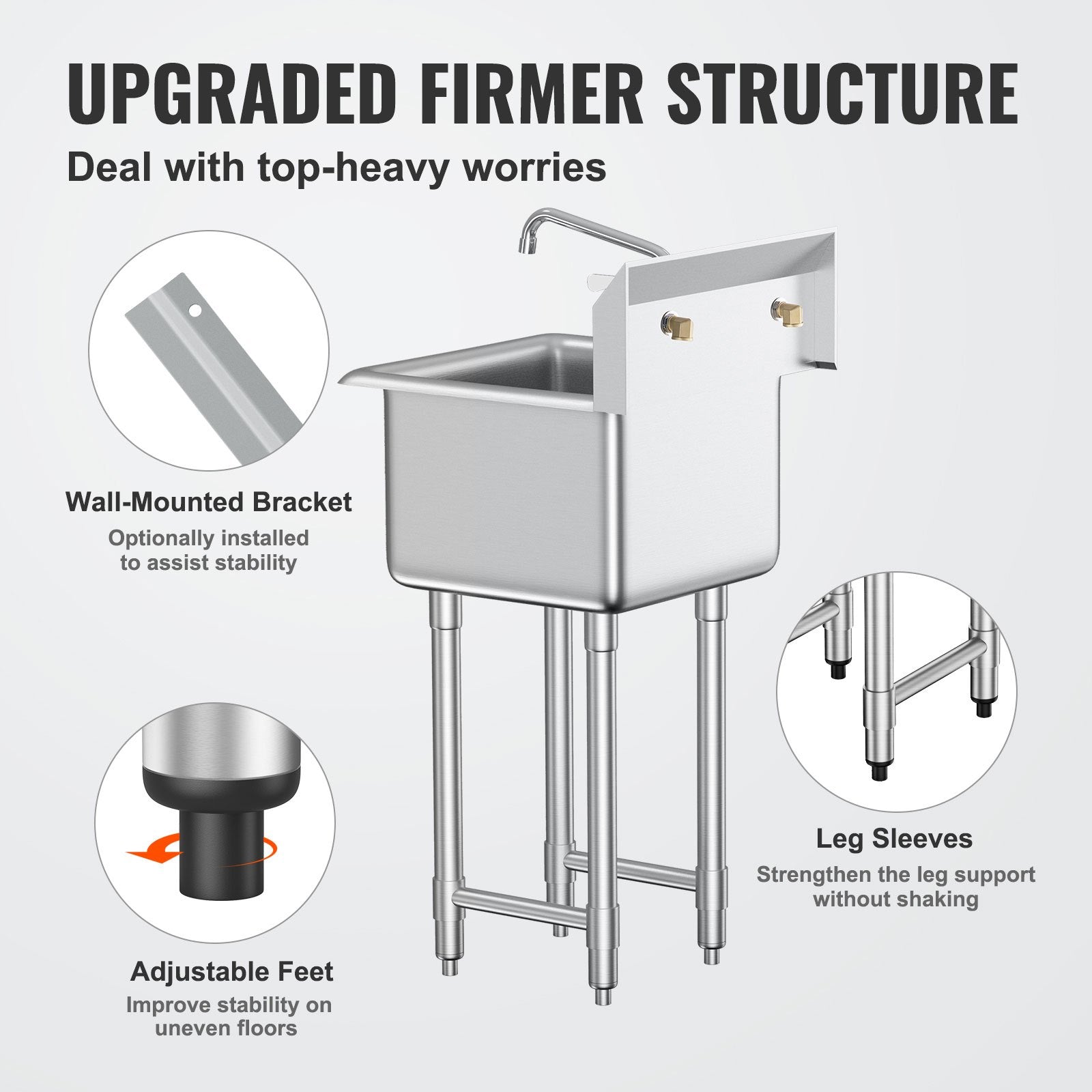 Stainless Steel Prep & Utility Sink, 1 Compartment Free Standing Small Sink Include Faucet & Legs, 18"x41" Commercial Single Bowl Sinks For Garage, Restaurant, Kitchen, Laundry