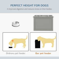 Raised Pet Feeding Storage Station with 2 Stainless Steel Bowls Base for Large Dogs and Other Large Pets, Gray