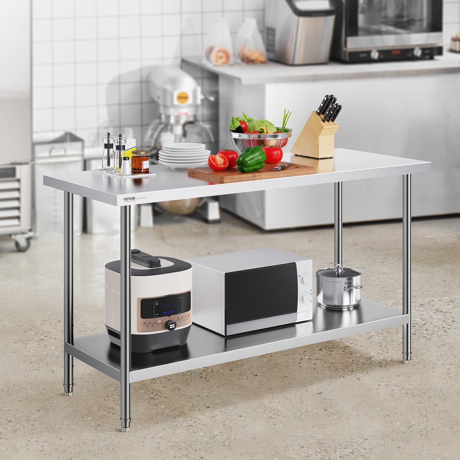 Stainless Steel Prep Table, 24 X 60 X 34 Inch, Heavy Duty Metal Worktable With 3 Adjustable Height Levels, Commercial Workstation For Kitchen Garage Restaurant Backyard