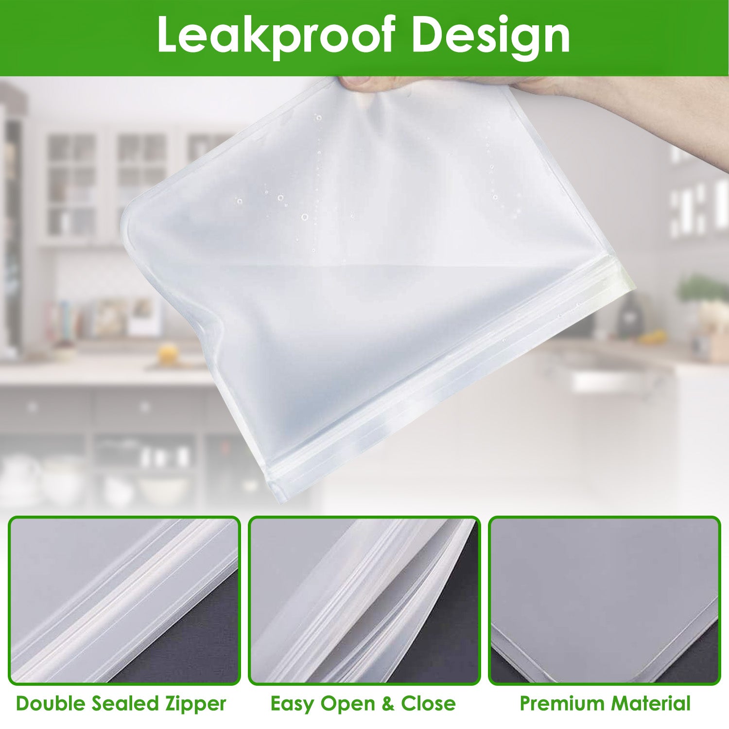 20Pcs Reusable Food Storage Bags 5 Sandwich Snack Gallon Quart Bag Leakproof BPA Free Food Container Freezer Safe Lunch Bag