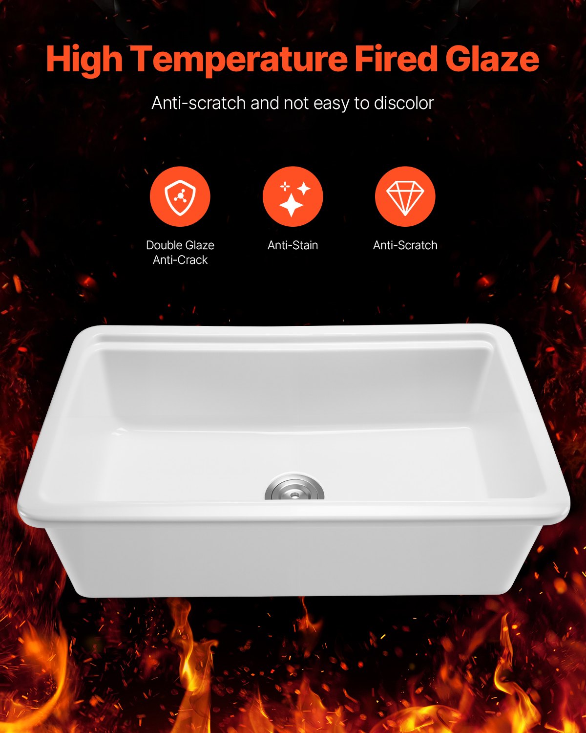 33x19 In Farmhouse Sink Topmount Undermount Kitchen Single Bowl Basin Fireclay