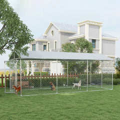 19.7' x 7.5' x 7.5' Outdoor Dog Kennel for Large-Sized Dogs with Waterproof UV Resistant Roof, Silver