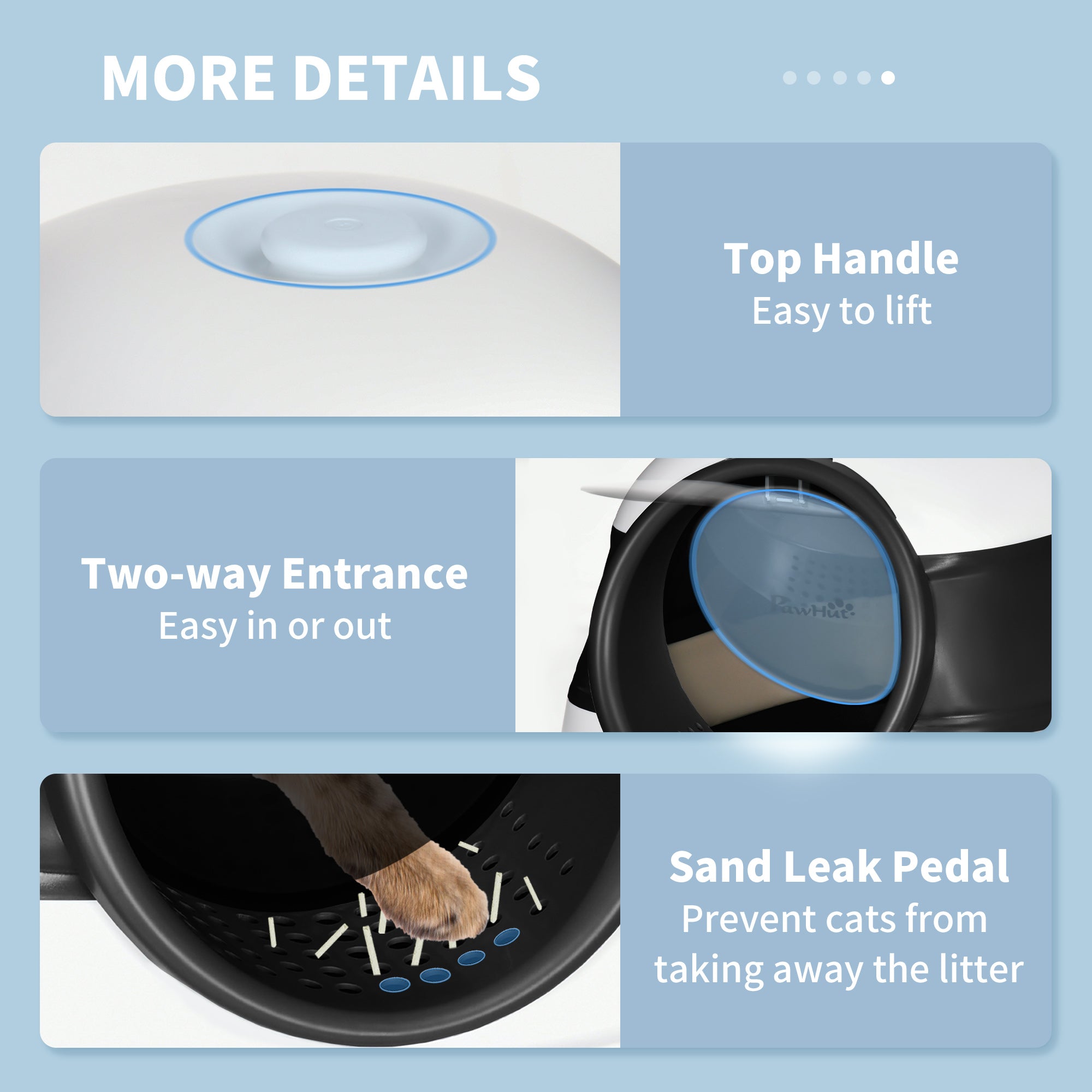 Dome Covered Cat Litter Box with Lid, White and Black