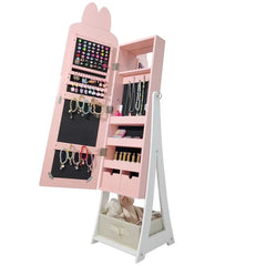 Pink Rabbit-themed MDF Cabinet With Spray Paint Finish, 1 Door And 1 Drawer, Children's Jewelry And Mirror Cabinet