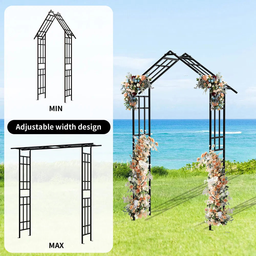 Metal Garden Arch With Adjustable Width W42.52''~W78.15''  Climbing Plants Support Rose Arch Outdoor Black