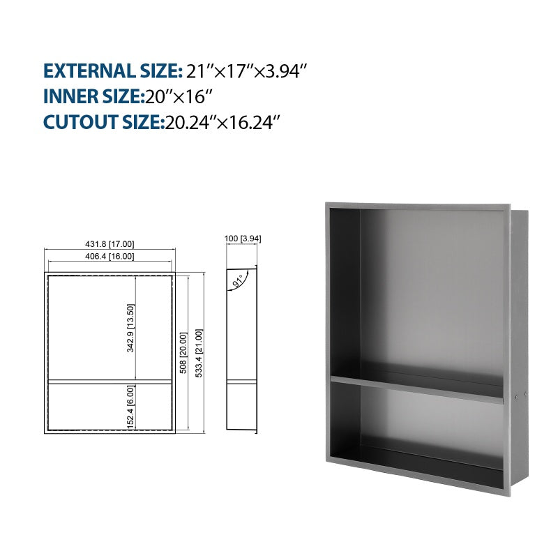 Stainless Steel Shower Niche, Gunmetal Black, Waterproof,  Leak-Free, Rust-Resistant,Easy Installation, Corrosion-Resistant