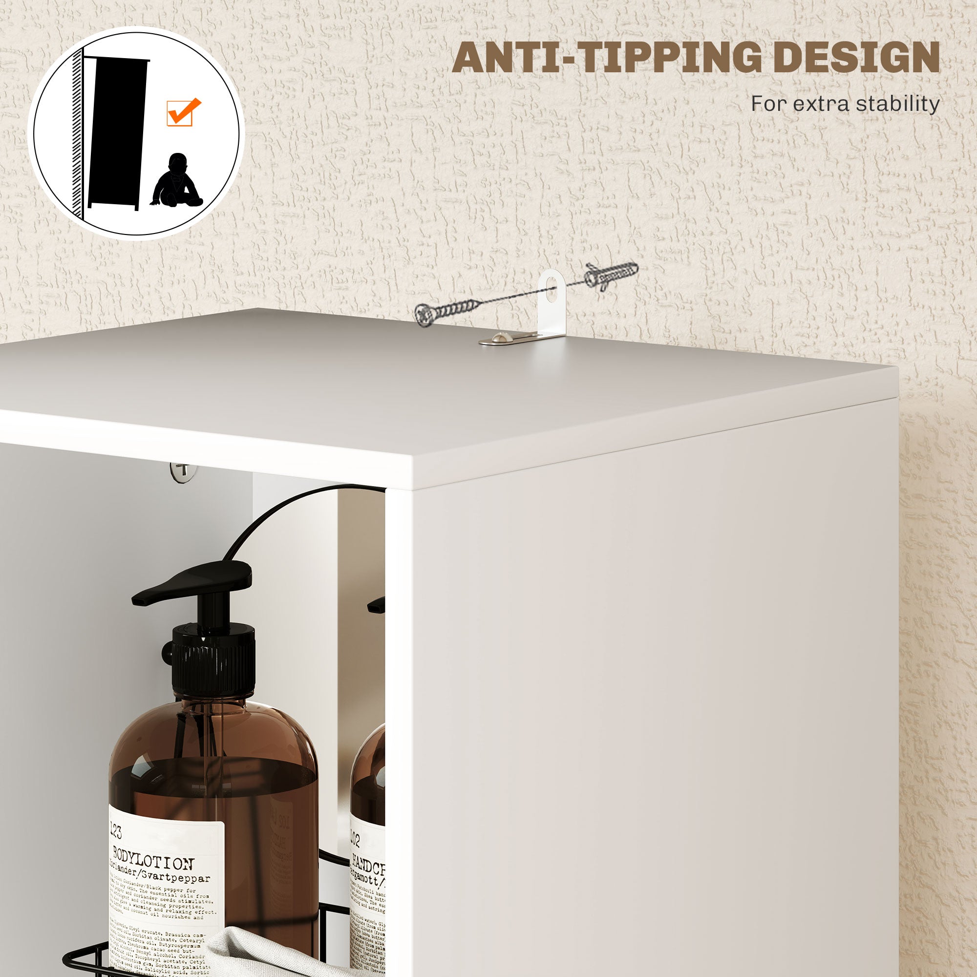 Tall Bathroom Cabinet with Rattan Doors, Freestanding Bathroom Storage Cabinet with Adjustable Shelves, White