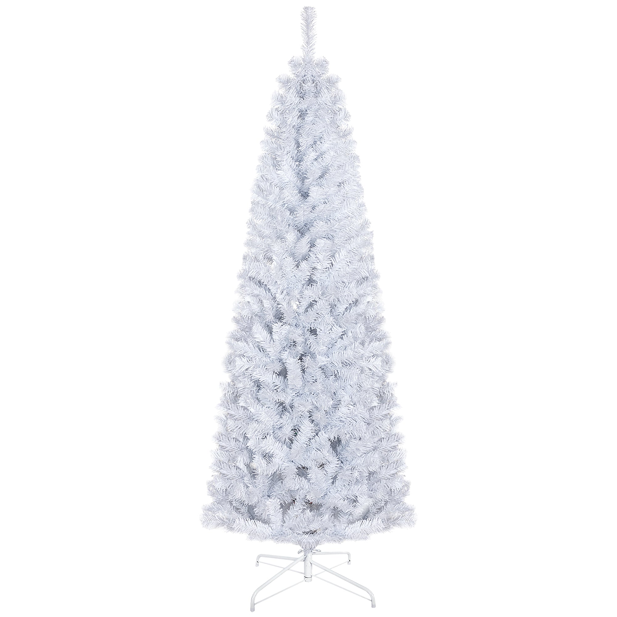 HOMCOM 6ft Pencil Christmas Tree, Unlit Artificial Christmas Tree Slim Douglas Fir Xmas Tree With Realistic Branches, Halloween Tree With 618 Tips, White